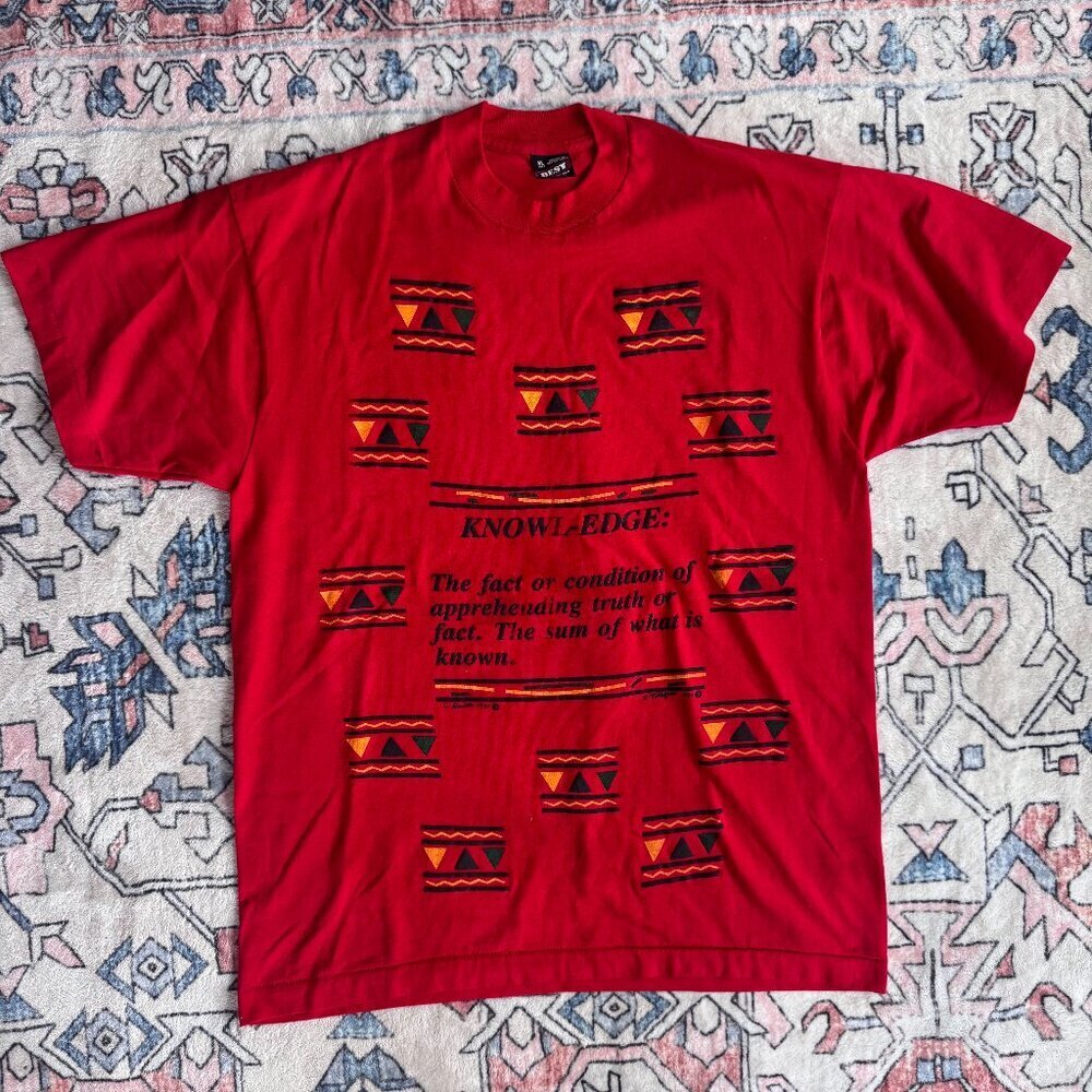 Vintage Kente Style Knowledge Single Stitch T-Shirt - size XL